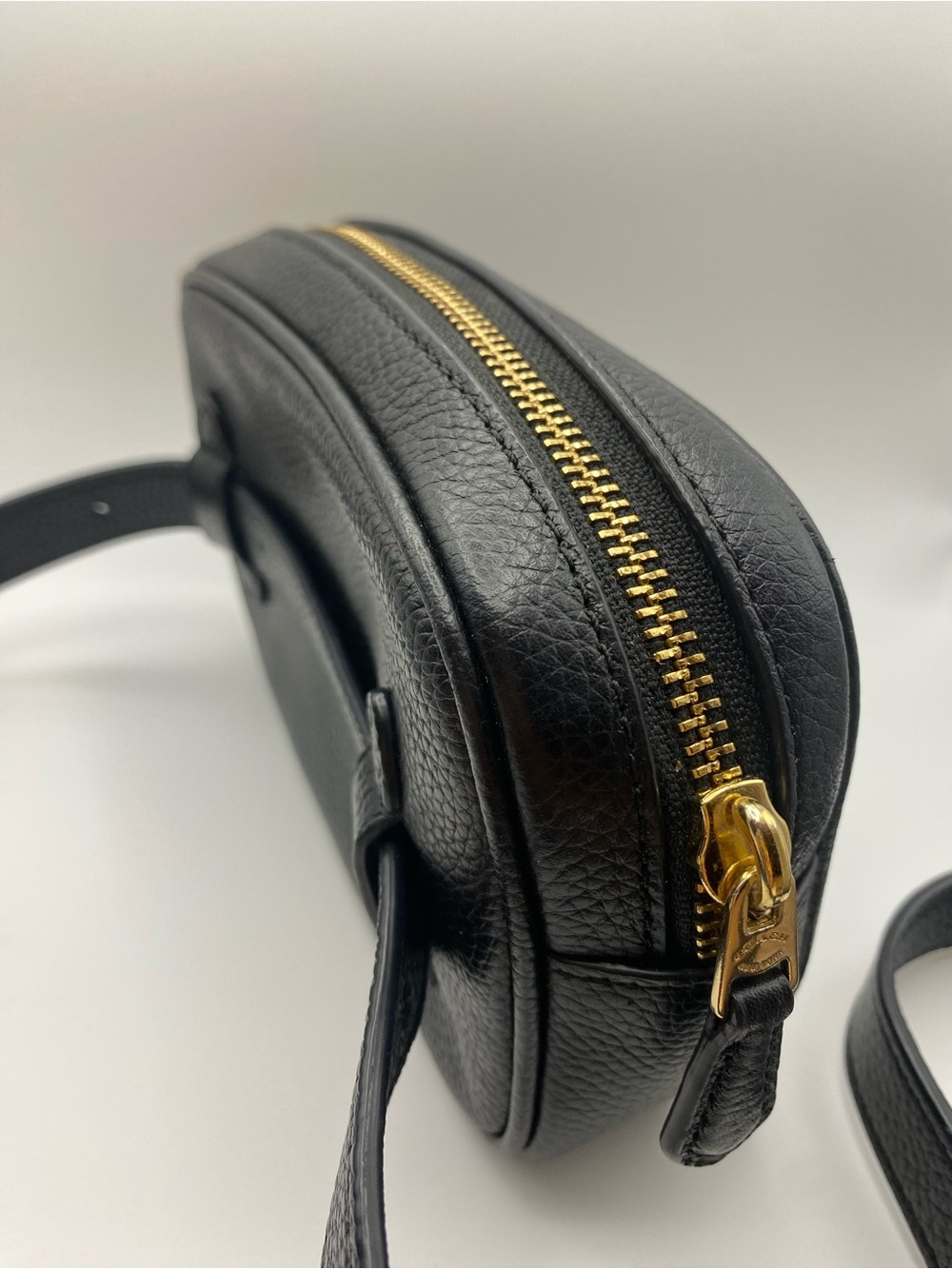 Coach Black pebbled Leather Zip Belt Bag with Gold Hardware